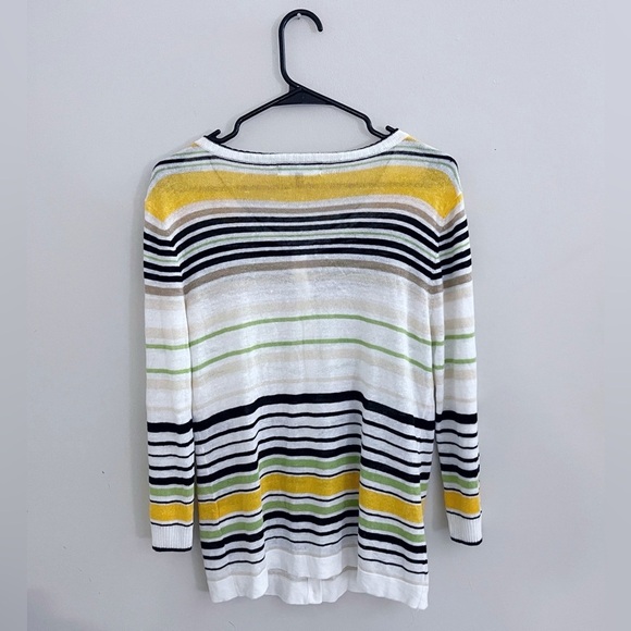 Jones New York Linen Striped Cardigan preppy casual chic - Picture 2 of 6